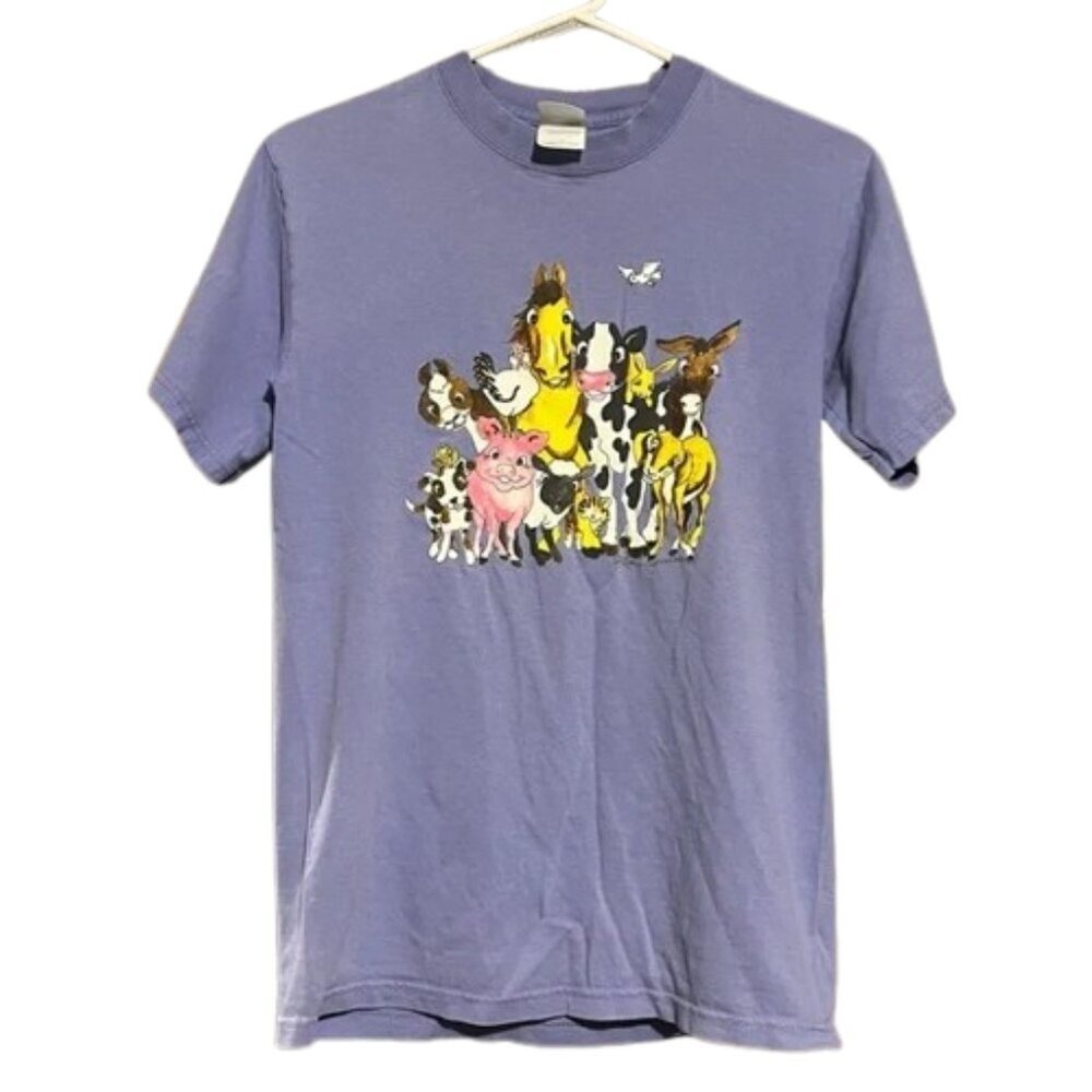 Gildan Lisa Rasmussen Farm Animal Graphic T-Shirt Purple Women Small Heavyweight